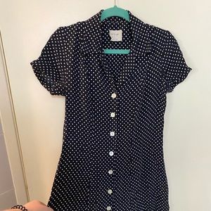 Vintage 1990’s navy polka-dot shirt dress